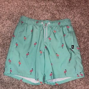 MENS BLUE HOLSTER SWIM SUIT WITH PINK FLAMINGOS - SIZE X SMALL